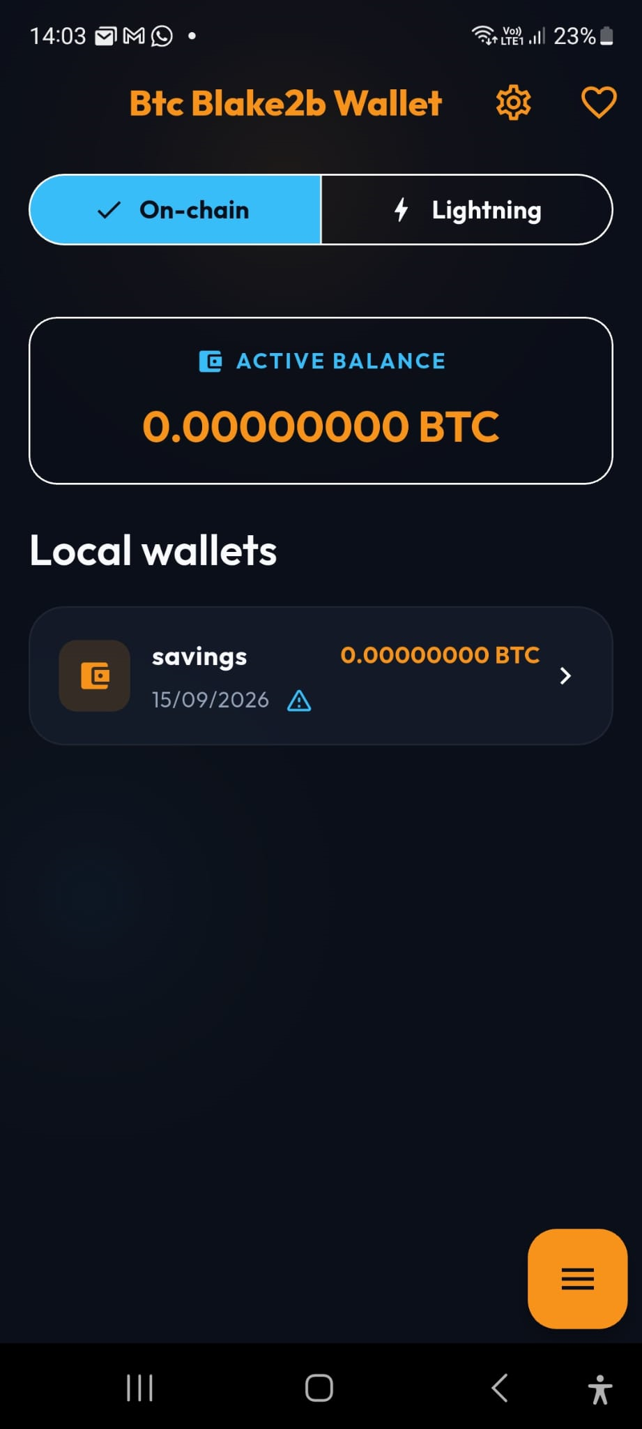Home screen with the on-chain wallet list